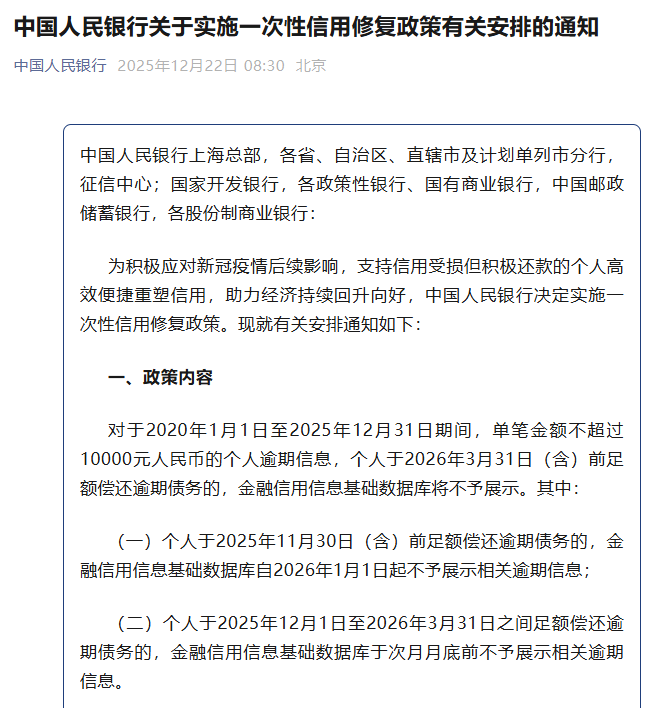 一次性信用修复来了！你可能最关心的六个问