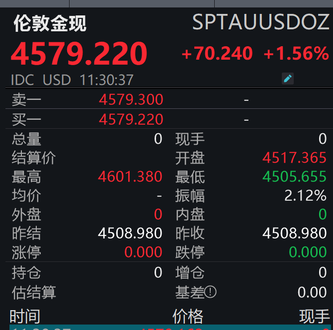 历史首次突破4600美元关口 现货黄金再